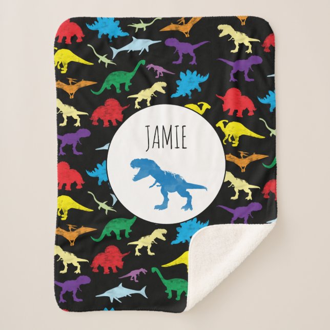 Colorful Dinosaurs Watercolor Kids Pattern Sherpa Blanket (Front)