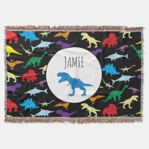 Colorful Dinosaurs Watercolor Kids Pattern Throw Blanket