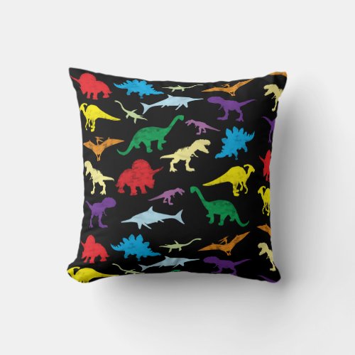 Colorful Dinosaurs Watercolor Kids Pattern Throw Pillow