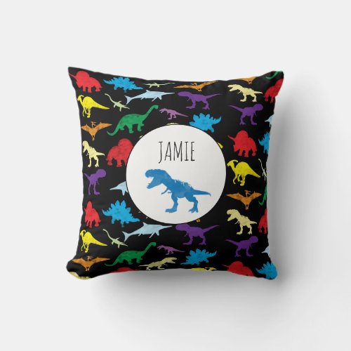 Colorful Dinosaurs Watercolor Kids Pattern  Throw Pillow