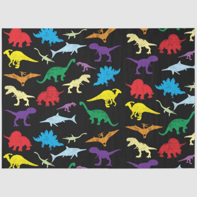 Colorful Dinosaurs Watercolor Kids Pattern  Tissue Paper (Front)