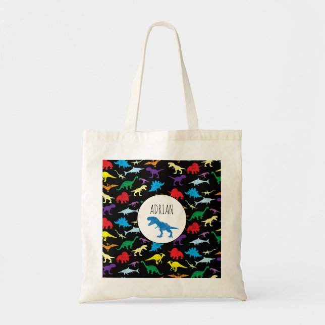 Colorful Dinosaurs Watercolor Kids Pattern  Tote Bag (Front)