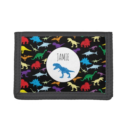 Colorful Dinosaurs Watercolor Kids Pattern Trifold Wallet