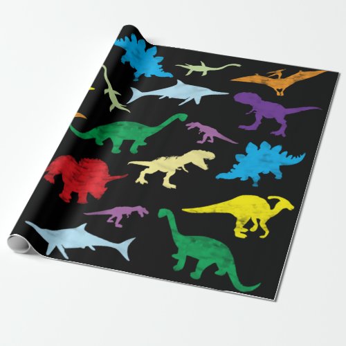 Colorful Dinosaurs Watercolor Kids Pattern  Wrapping Paper