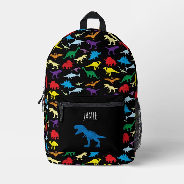 Colorful Dinosaurs Watercolor Kids School Printed Backpack (Front)