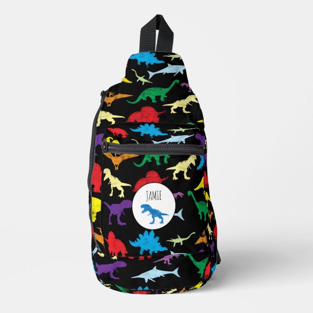 Colorful Dinosaurs Watercolor Kids School Sling Bag (Front)