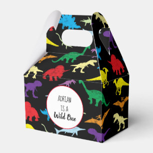 Colorful Dinosaurs Wild One Kids Birthday Party Favor Boxes