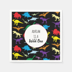 Colorful Dinosaurs Wild One Kids Birthday Party Napkins