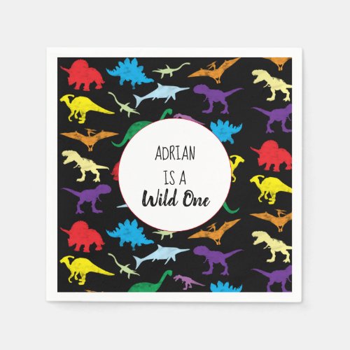 Colorful Dinosaurs Wild One Kids Birthday Party Napkins