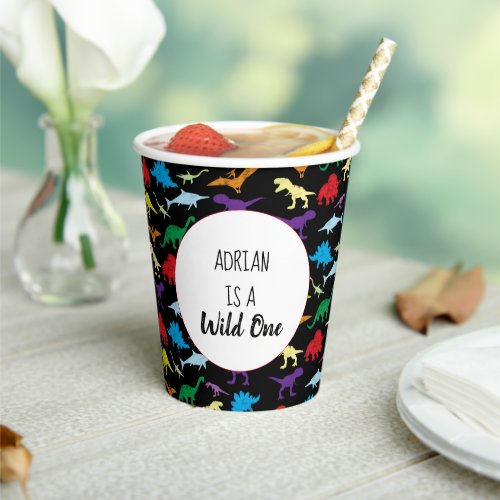 Colorful Dinosaurs Wild One Kids Birthday Party  Paper Cups