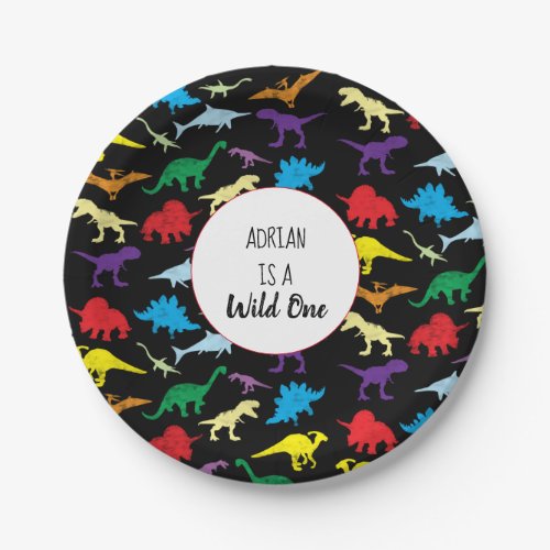 Colorful Dinosaurs Wild One Kids Birthday Party Paper Plates