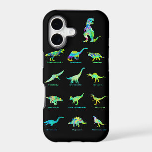 Colorful Dinosaurs with Names on Black iPhone 17 Case