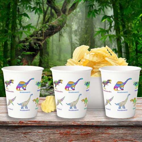 Colorful Dinosaurs with Names Paper Cups