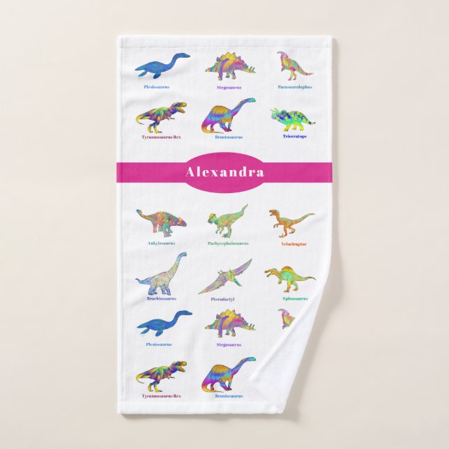 Colorful Dinosaurs with names Pink Bath Towel Set (Hand Towel)