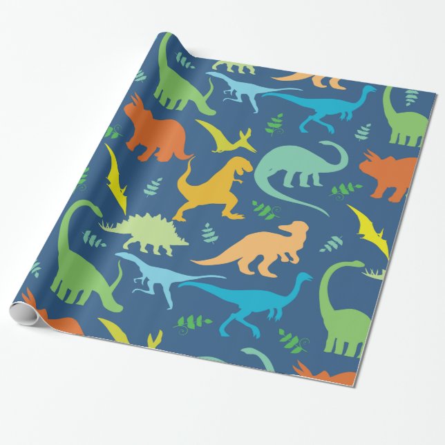 Colorful Dinosaurs Wrapping Paper (Unrolled)