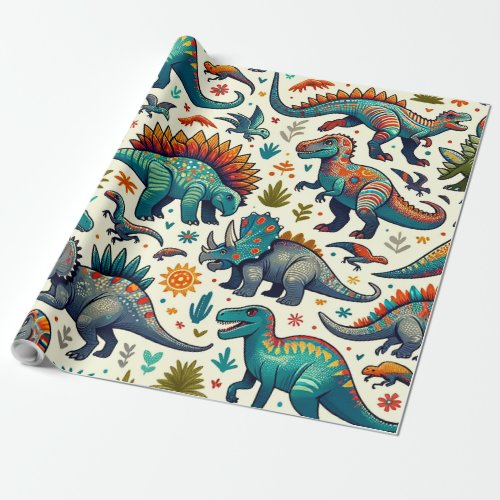Colorful Dinosaurs Wrapping Paper