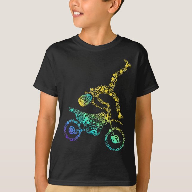 Colorful Dirt Bike Rider Motocross T-Shirt (Front)