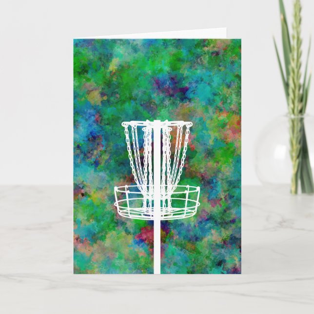 Colorful Disc Golf Basket Holiday Card (Front)