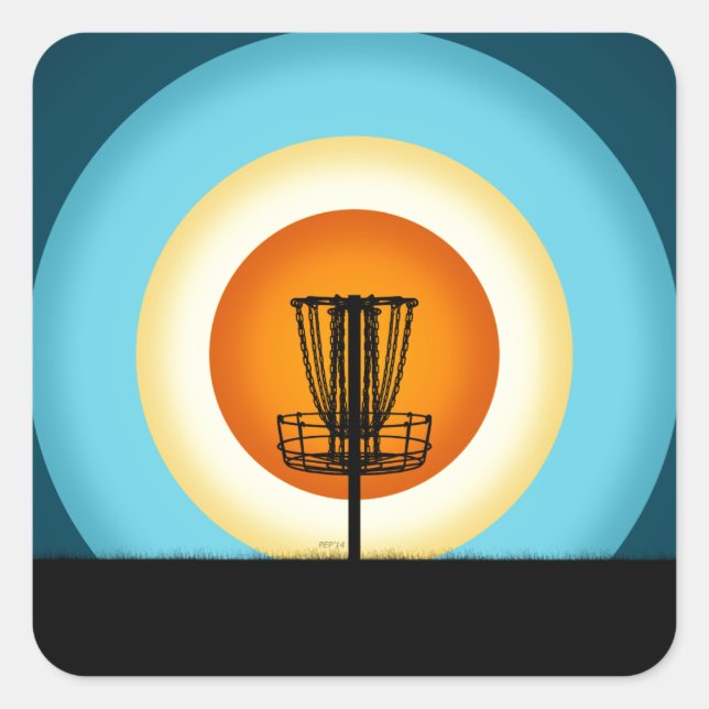 Colorful Disc Golf Basket Square Sticker (Front)
