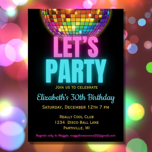 Colorful Disco Ball Birthday Party Invitation