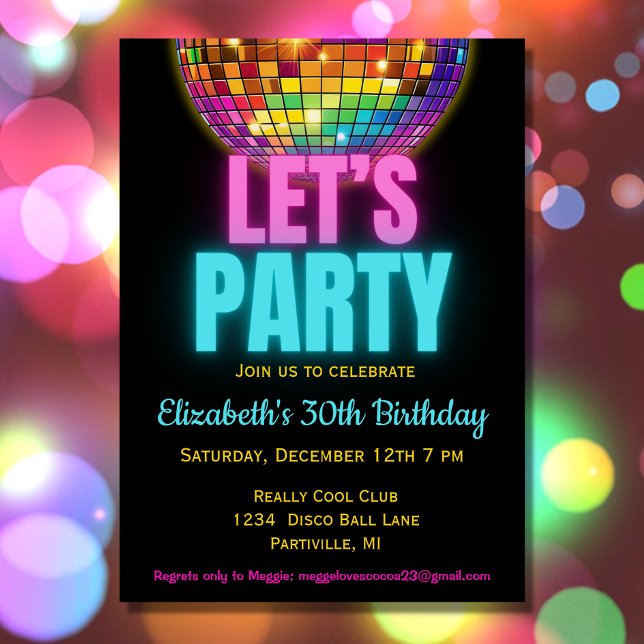 Colorful Disco Ball Birthday Party Invitation (Creator Uploaded)