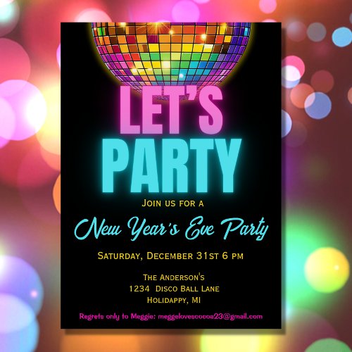 Colorful Disco Ball New Years Eve Party Invitation