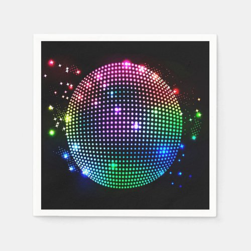 Colorful Disco Ball On Black Party Napkins