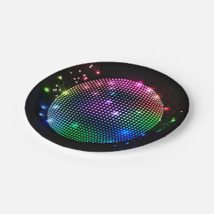 Colorful Disco Ball On Black Party Paper Plates