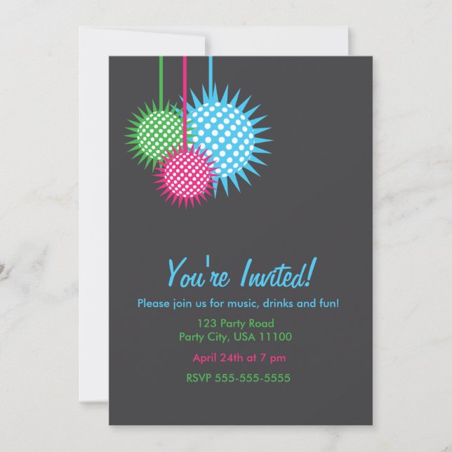 Colorful Disco Ball Party Invitation (Front)