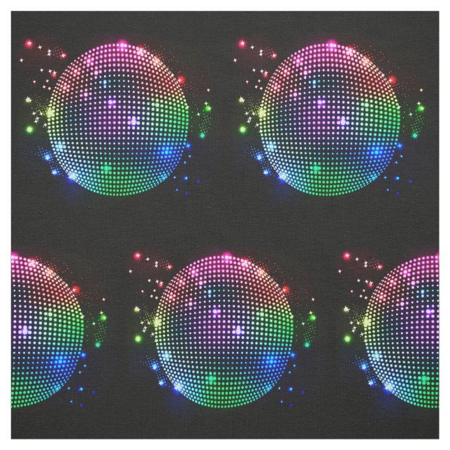 Colorful Disco Ball Print On Black Fabric (Swatch)