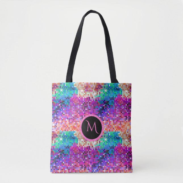 Colorful Disco Ball Retro Glitter Print Tote Bag (Front)