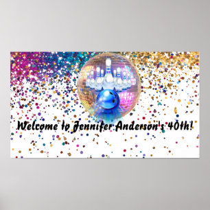 Colorful Disco Bowling 1985 40th Birthday Party Poster