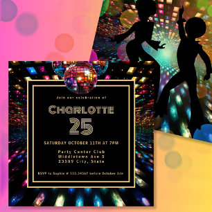 Colorful Disco Dance 25th Birthday Invitation