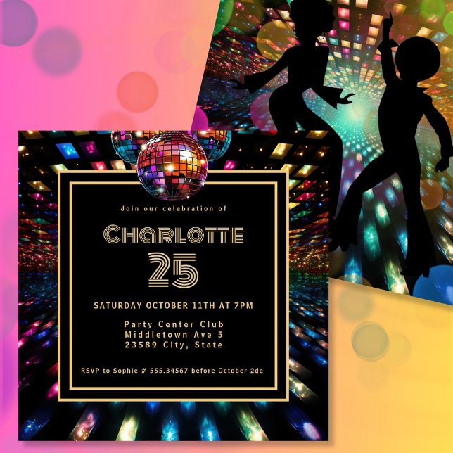 Colorful Disco Dance 25th Birthday Invitation (Creator Uploaded)
