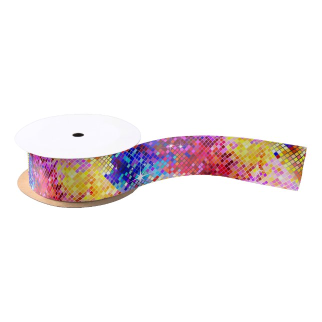 Colorful Disco Geometric Glitter & Sparkles Satin Ribbon (Spool)