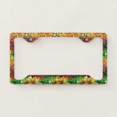 Colorful disco glitter 2 geometric pattern license plate frame