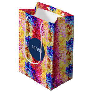 Colorful disco glitter geometric pattern medium gift bag