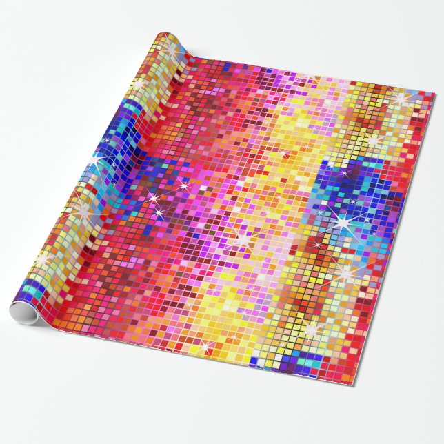 Colorful disco glitter pattern wrapping paper (Unrolled)