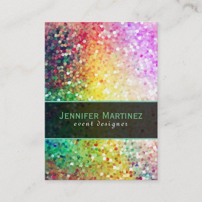 Colorful Disco Glitter & Sparkles Yellow Overtones Business Card (Front)