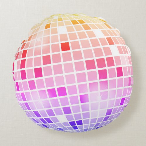 Colorful Disco Mirror Ball Retro 70s Round Pillow