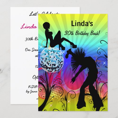 colorful disco retro  party Invitation