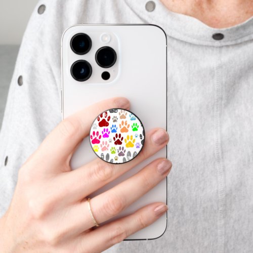 Colorful Distressed Dog Paw Prints On Gray PopSocket