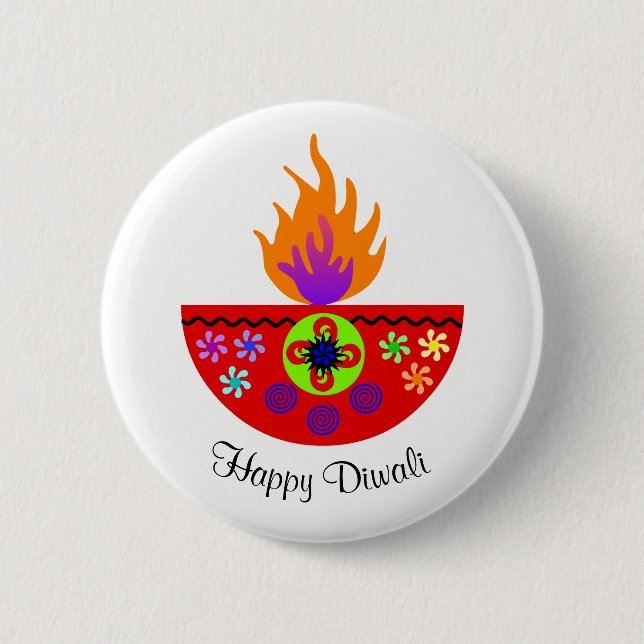 Colorful Diwali Lamp Diya Button (Front)