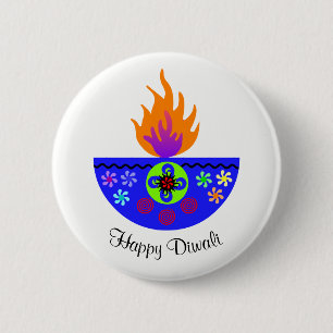 Colorful Diwali Lamp Diya Button