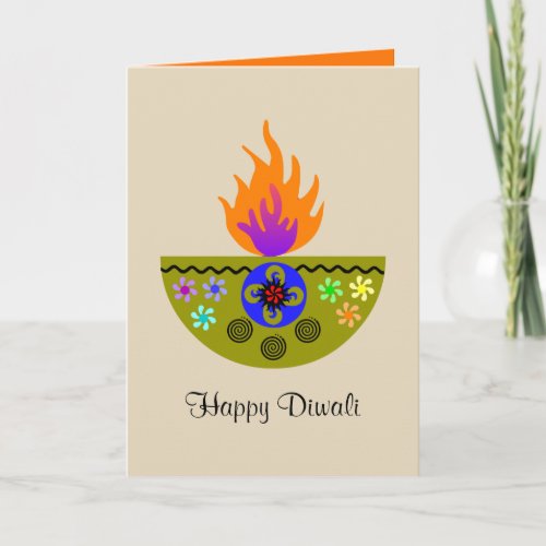 Colorful Diwali Lamp Diya Card