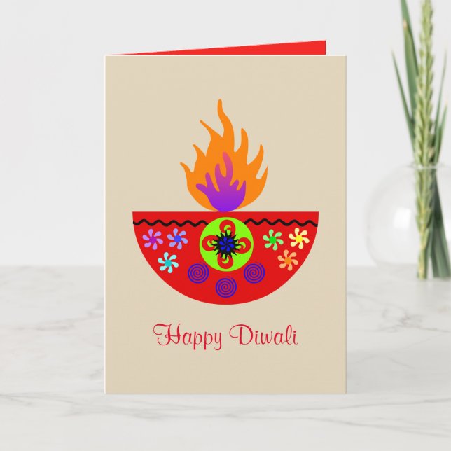Colorful Diwali Lamp Diya Card (Front)