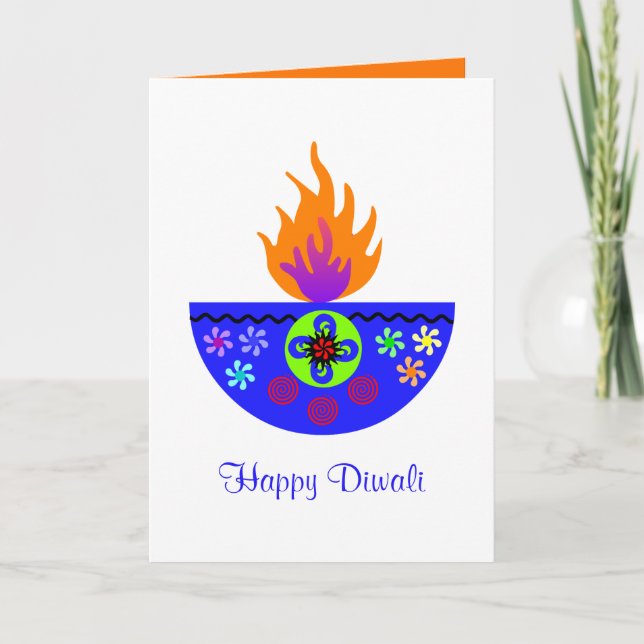 Colorful Diwali Lamp Diya Card (Front)