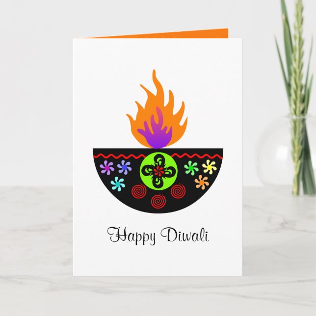 Colorful Diwali Lamp Diya Card (Front)