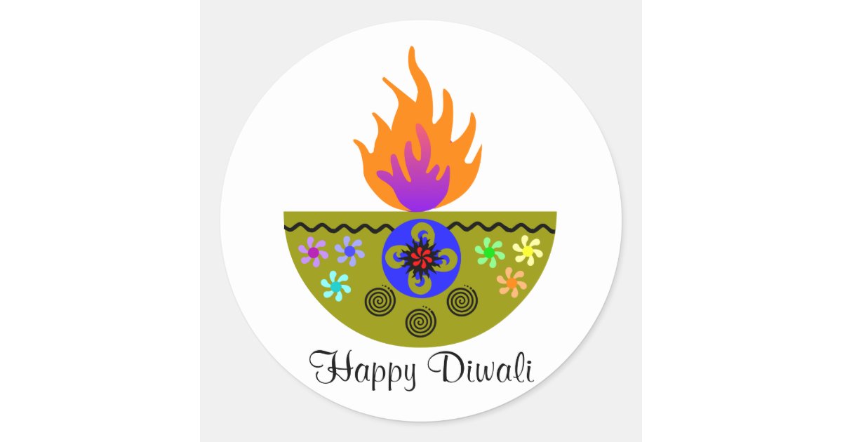 Colorful Diwali Lamp Diya Classic Round Sticker Zazzle Com