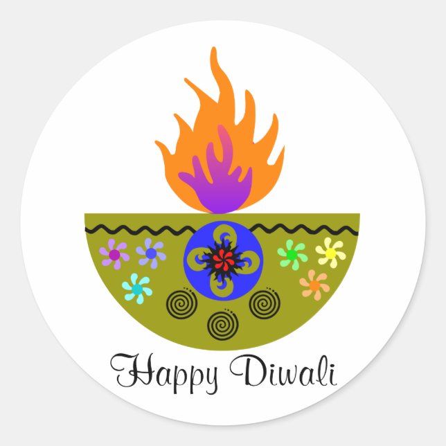 Colorful Diwali Lamp Diya Classic Round Sticker (Front)